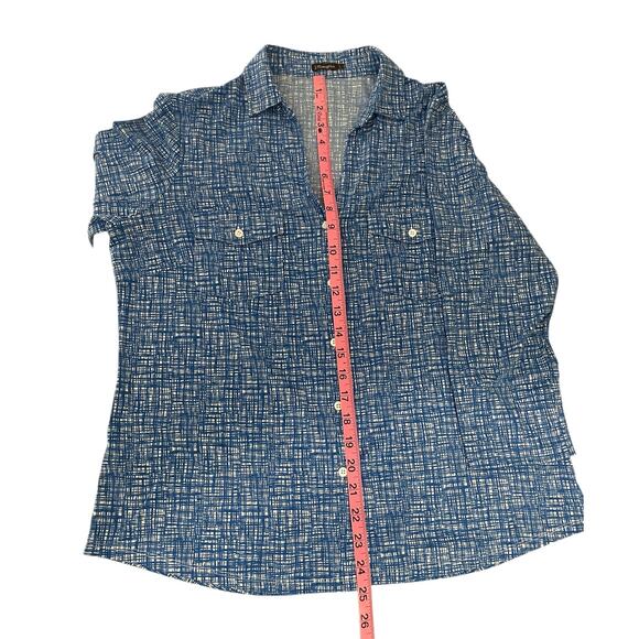 J. McLaughlin Catalina Cloth Button Front Top Blue Large Casual Classic Career - Picture 6 of 8